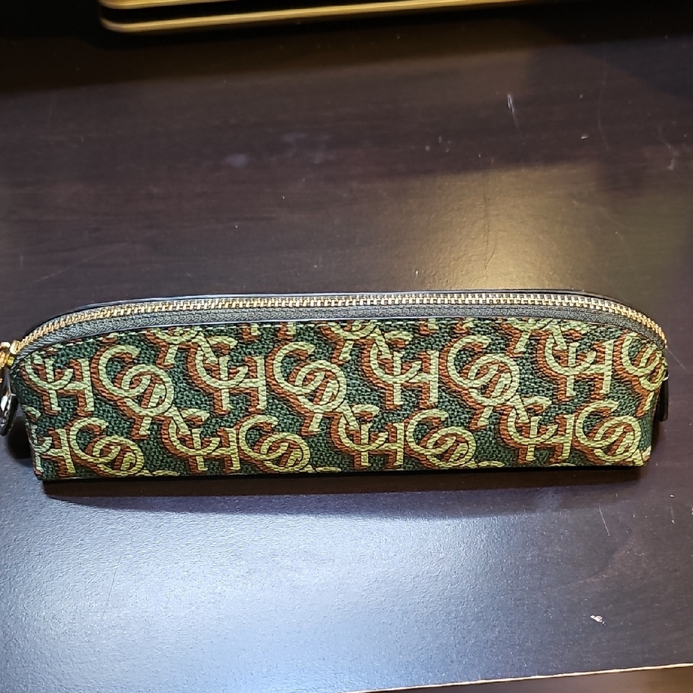 Coach Signature Green and Brown Pencil Case.